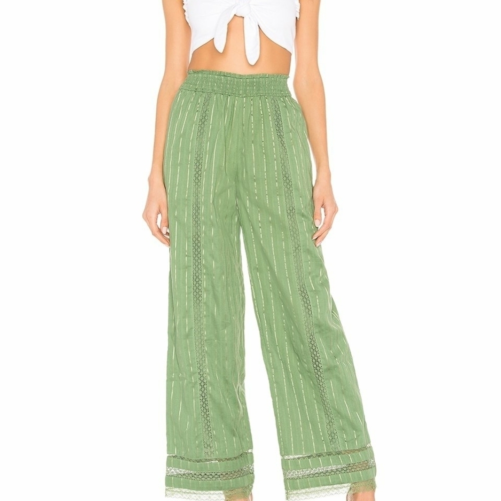 Tularosa Suri Pant Green Cotton Embroidered NEW
